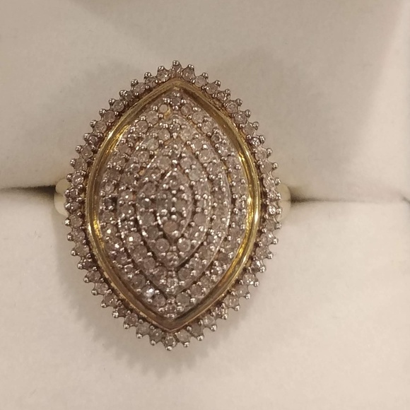 1/2 CTTW Diamond Marquise Gold over Silver Ring - Picture 3 of 7